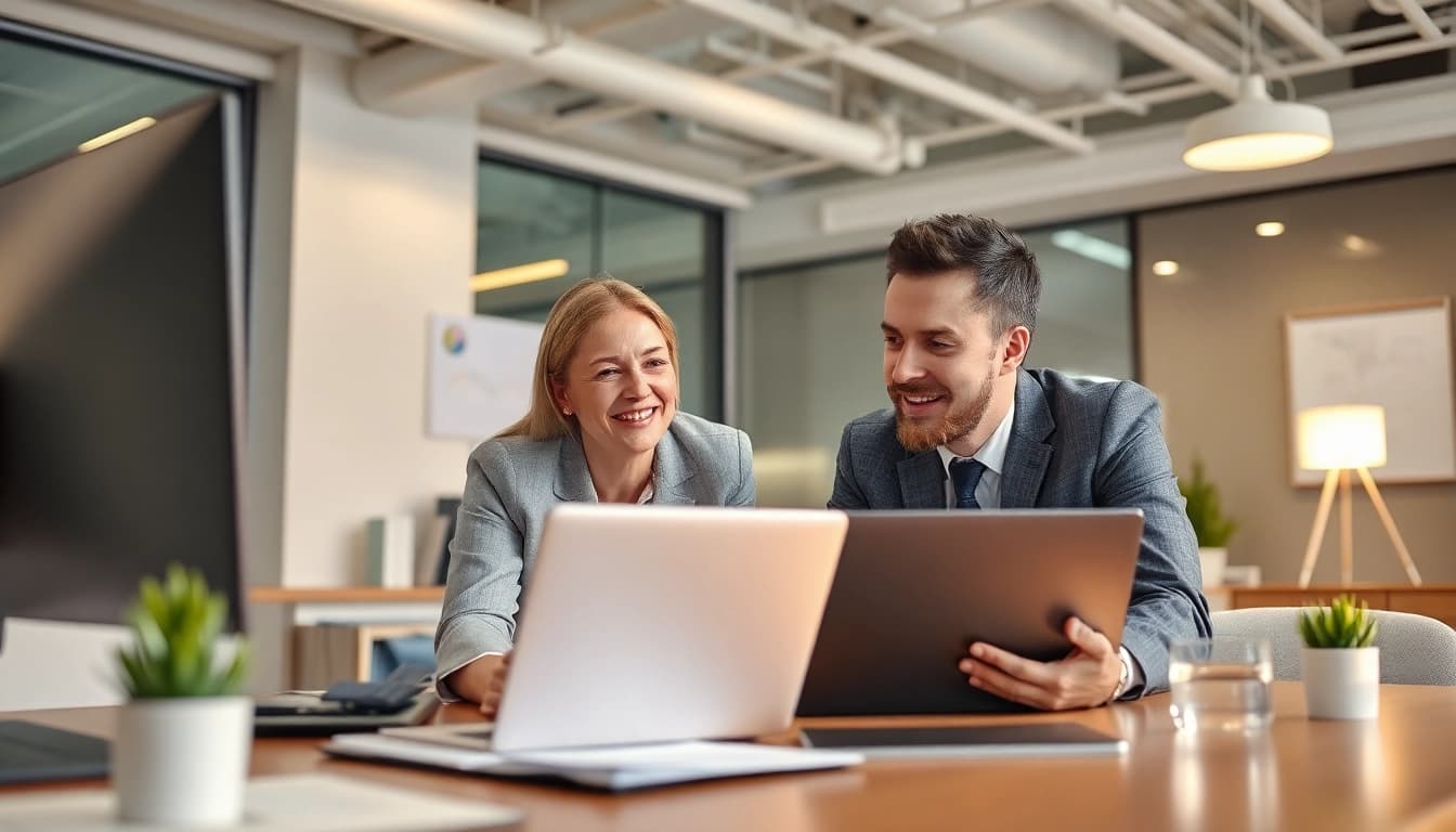 Headhunter IT berät Kunden in einem modernen Büro mit Technologie und Diagrammen.