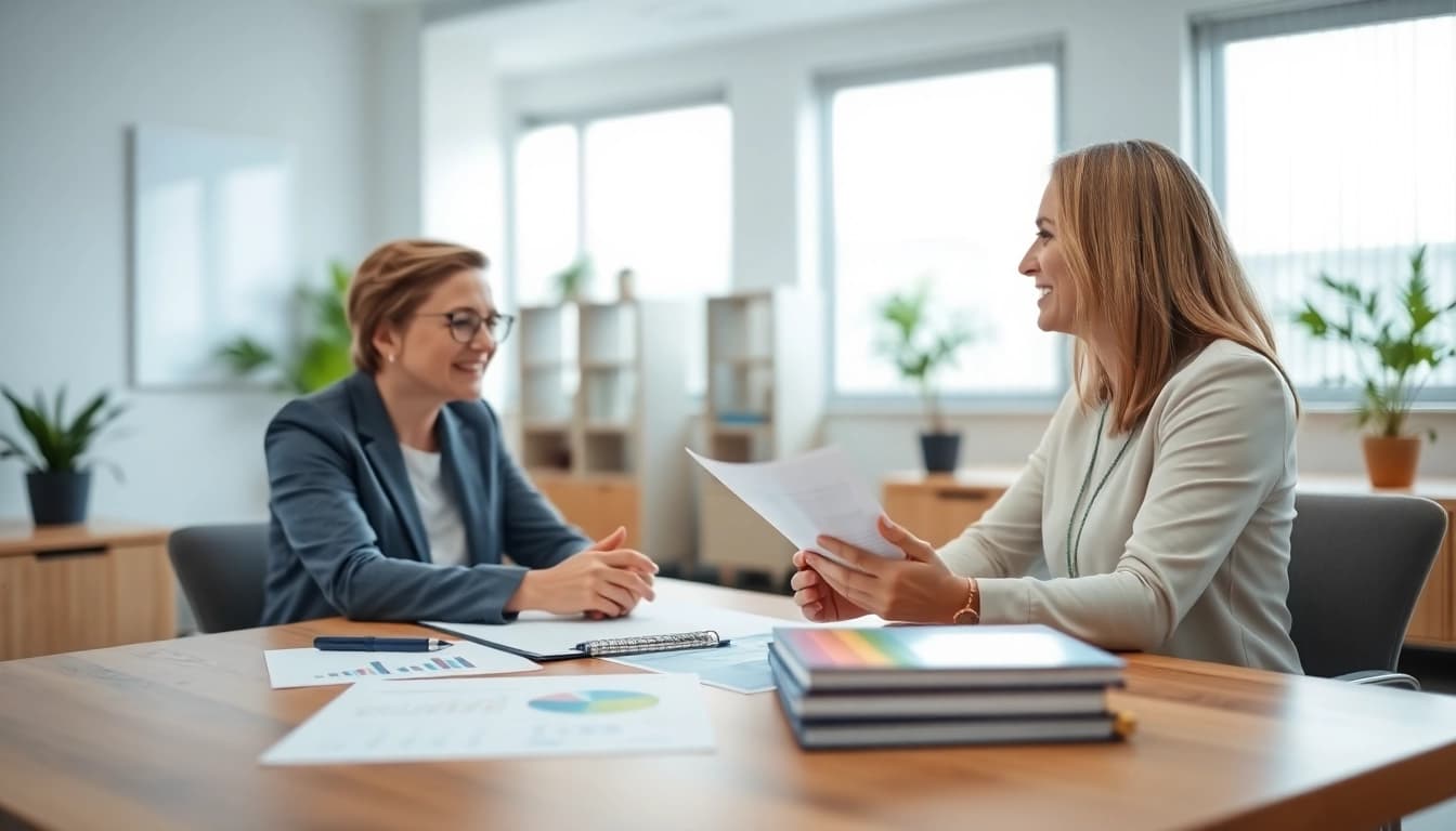 Beratung zur Schulden Finanzamt Ratenzahlung in einem freundlichen Büro.