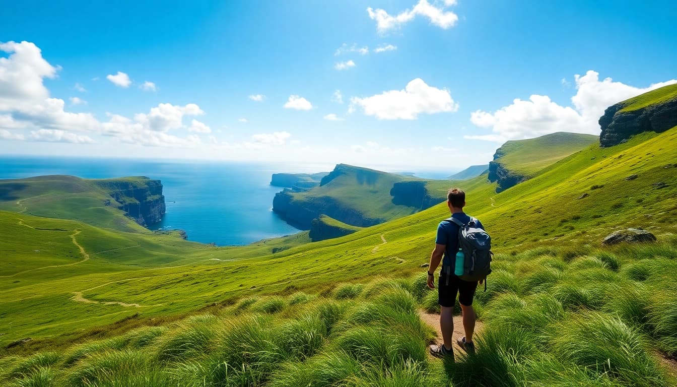 Aktiver Wanderer genießt seinen Wandern Irland Urlaub in spektakulärer Landschaft.