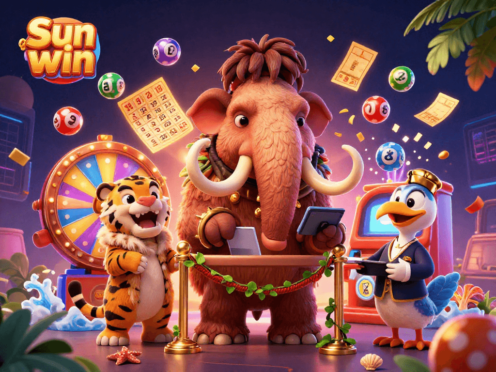 Engage in exciting lottery wins with Sun win showcasing dynamic gaming elements and vibrant characters.