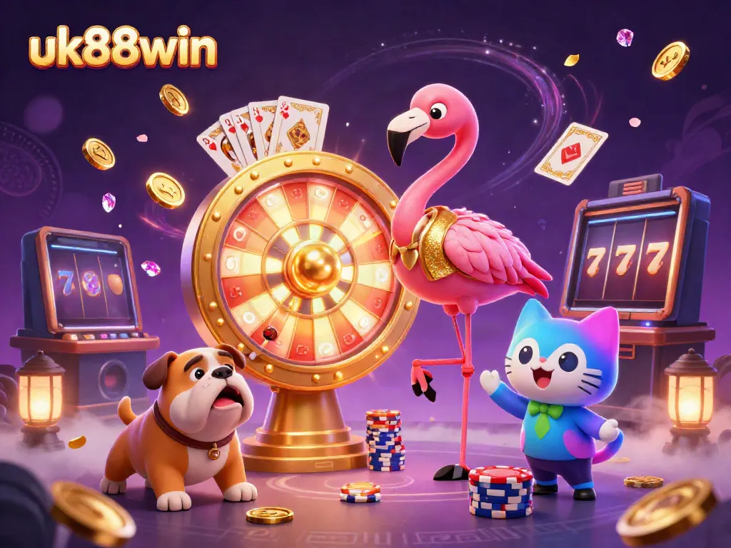 Experience the thrill of gaming at uk88win with a dynamic scene of excitement from a game show host and contestants.