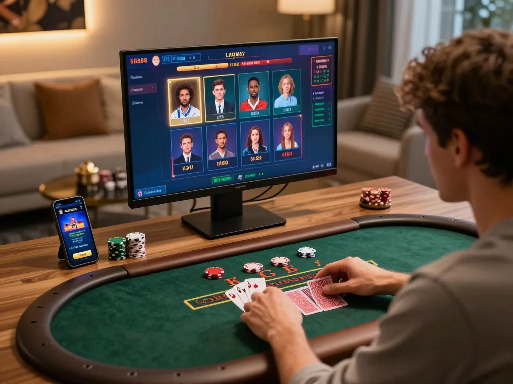 Kkwin player engaging with online casino games on a high-tech gaming setup.