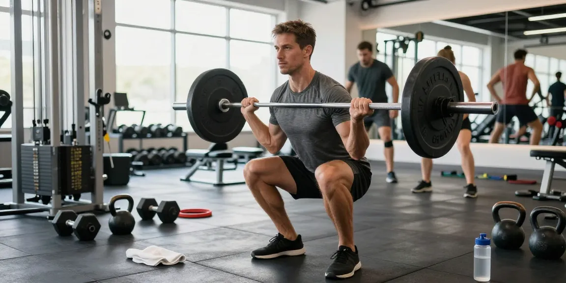 Im Anabolika Shop zeigt ein Bodybuilder beim Krafttraining mit Gewichten im modernen Fitnessstudio, umgeben von Trainingsgeräten.
