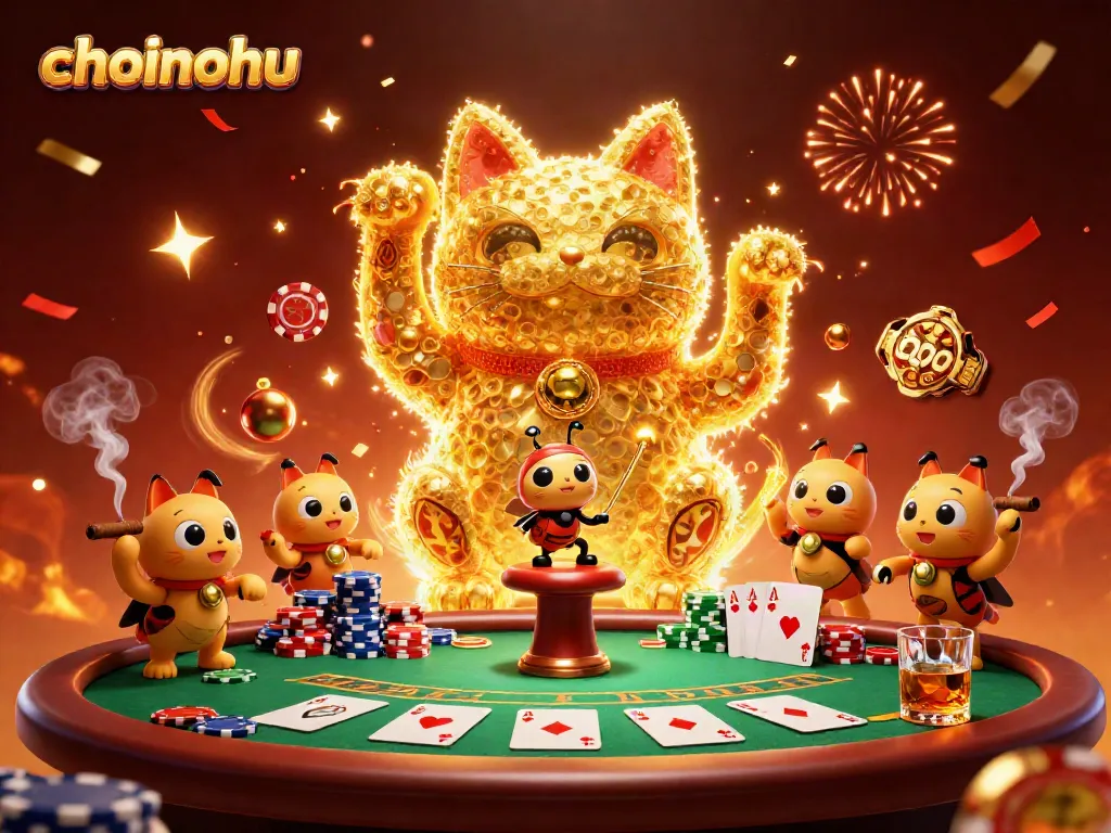 Experience choinohu's vibrant gaming world with a lucky cat and dynamic casino elements.