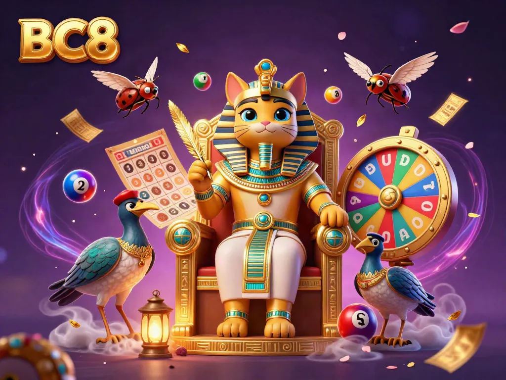 Bring luck and excitement to BC8 as the pharaoh cat reigns over a dynamic casino scene filled with games.
