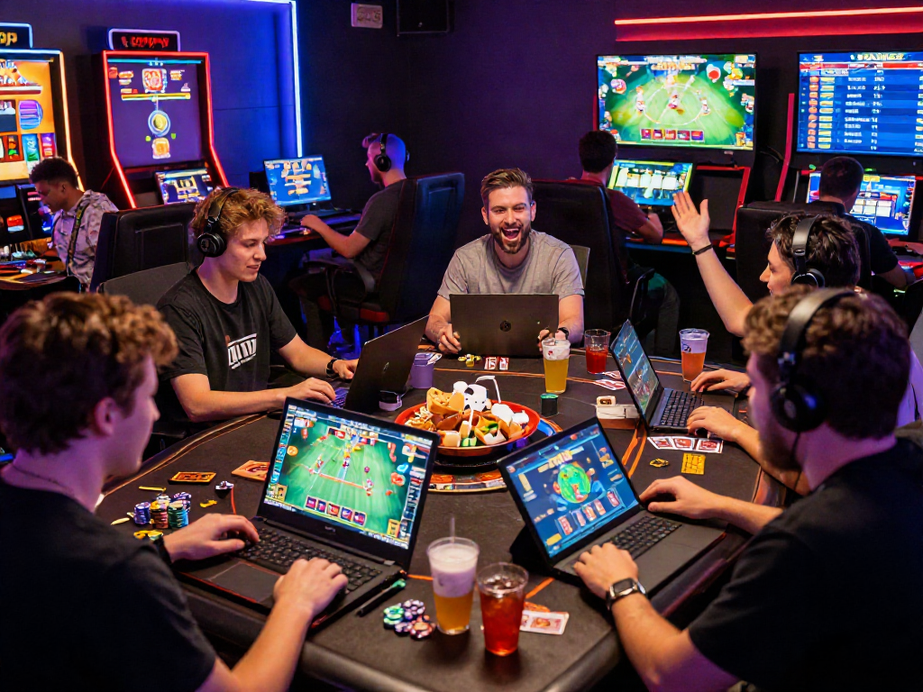 Exciting gaming atmosphere featuring ZONA66 with players enjoying online games in a vibrant hub.
