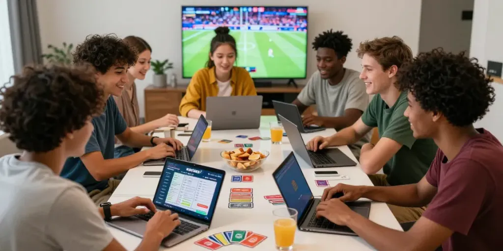 Friends enjoying gaming and live sports on SKY88 platform