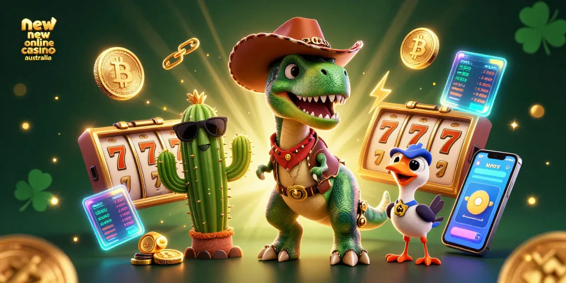 Spin slots at a new online casino Australia with a T-Rex cowboy, cactus, and roadrunner companions!