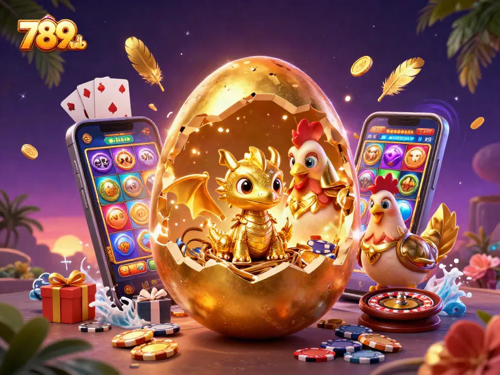 Engage in exciting gaming with 789club, featuring a baby dragon and rich casino elements