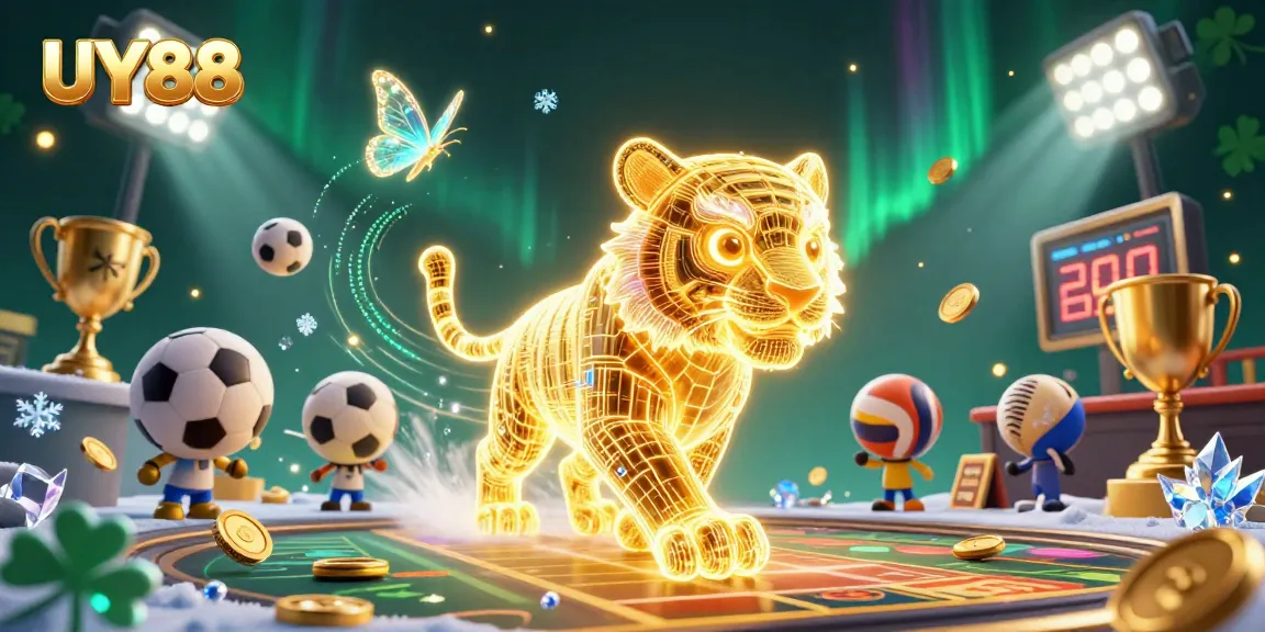Experience thrilling wins with UY88 in a vibrant digital casino landscape featuring dynamic gaming elements.