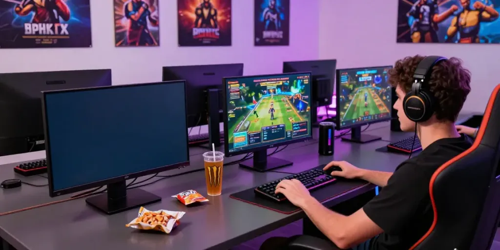 Player engaging with man88 online games in a vibrant gaming setup.
