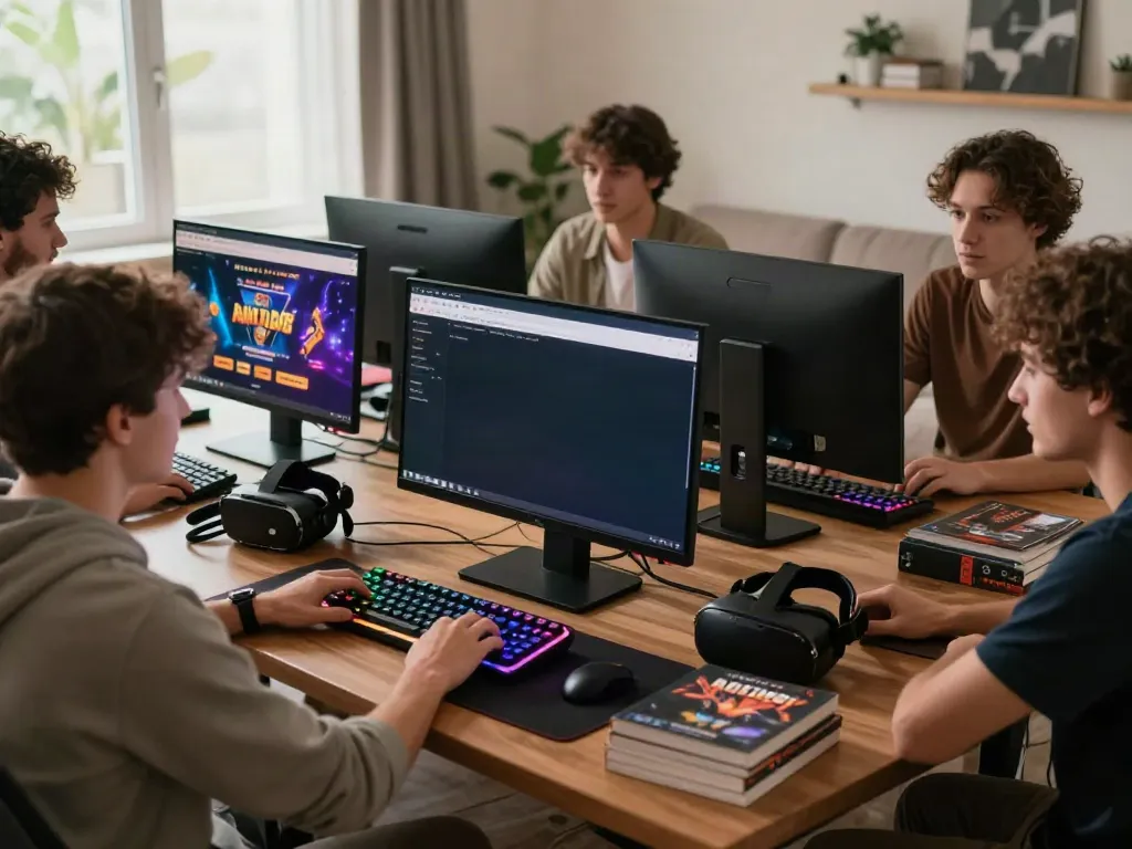 Engaged players exploring Alternatif Bola88's online gambling options in a cozy setting.