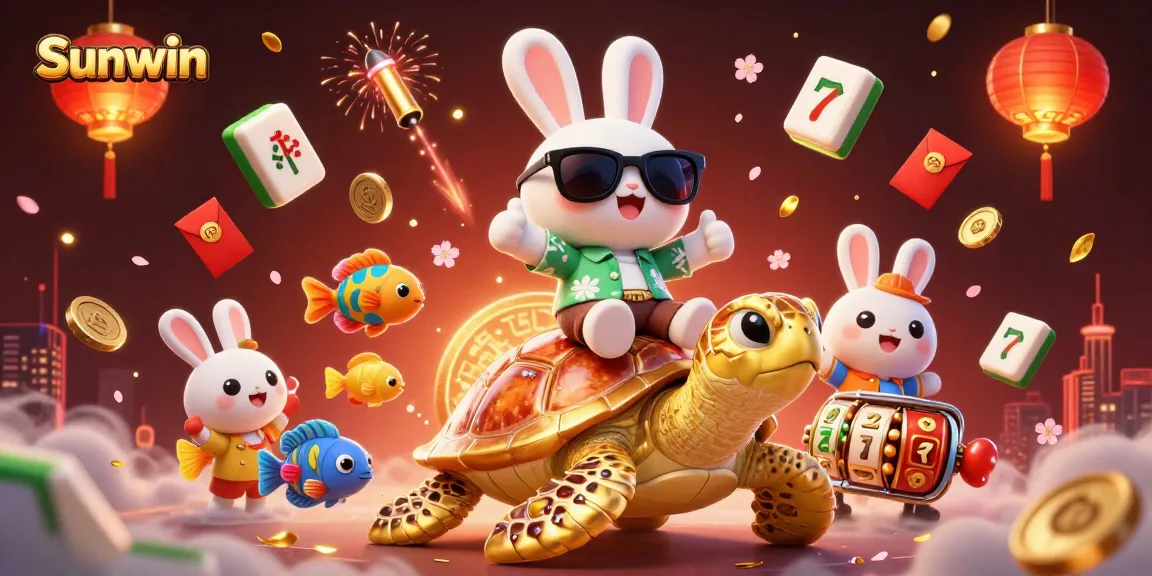 Experience the excitement of Sunwin with cartoon characters and vibrant casino elements.