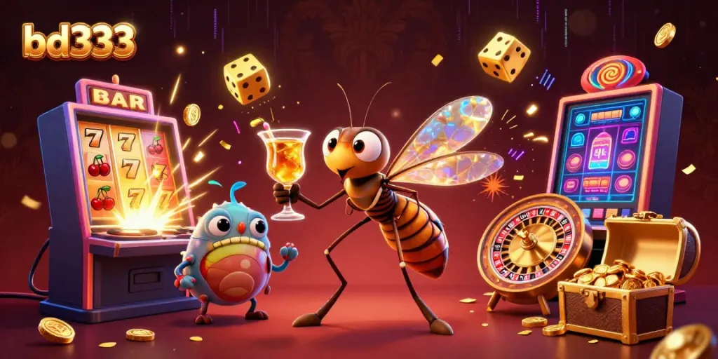 Engage with bd333's festive casino atmosphere featuring lively 3D characters and games.