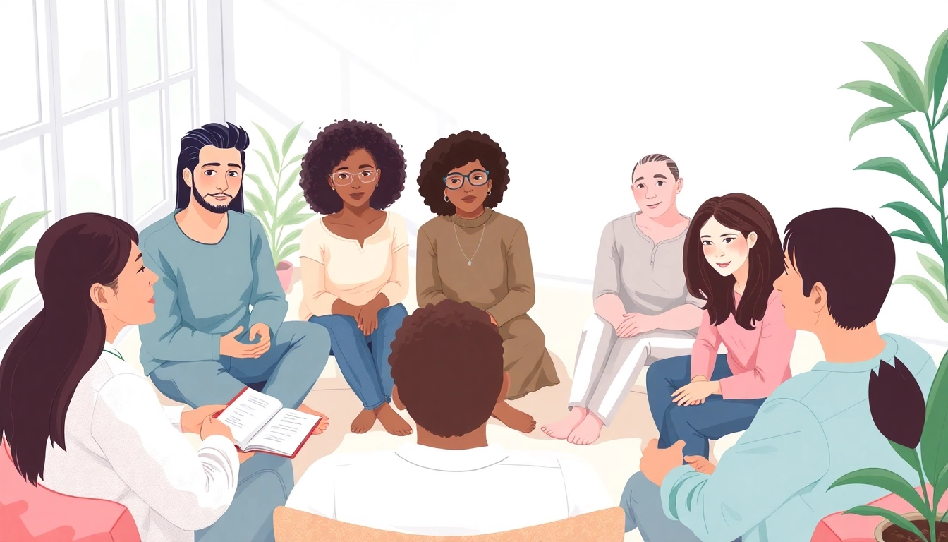 Enhancing mental health awareness through group therapy dialogue among diverse individuals.