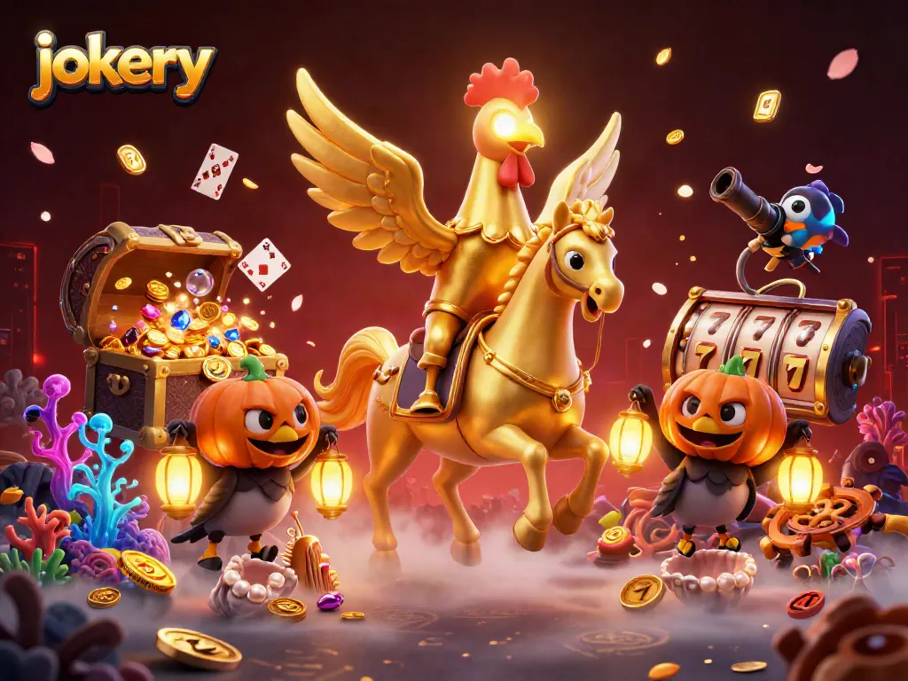 Experience fantastic wins at Jokery Casino with vibrant slots and dynamic gaming elements in this immersive scene.