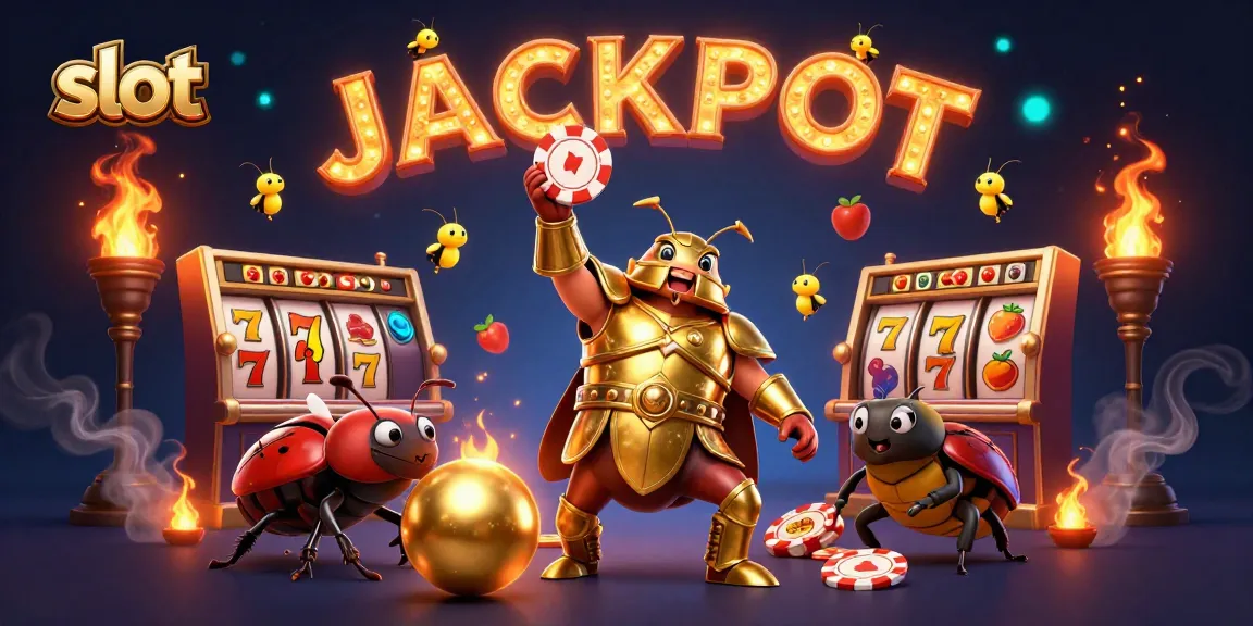 Win big with slot games featuring a champion beetle and glowing jackpot symbols.