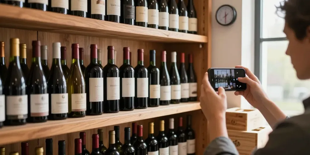 Gustofolio App zur Trinkreife Wein in einem stilvollen Weinkeller.