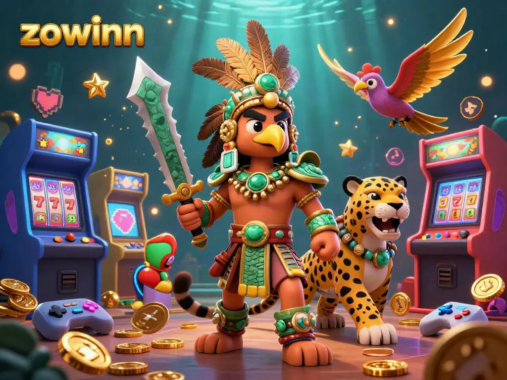 Zowinn players engage in thrilling action with vivid slot machines, shining jackpot counters, and dynamic game graphics.
