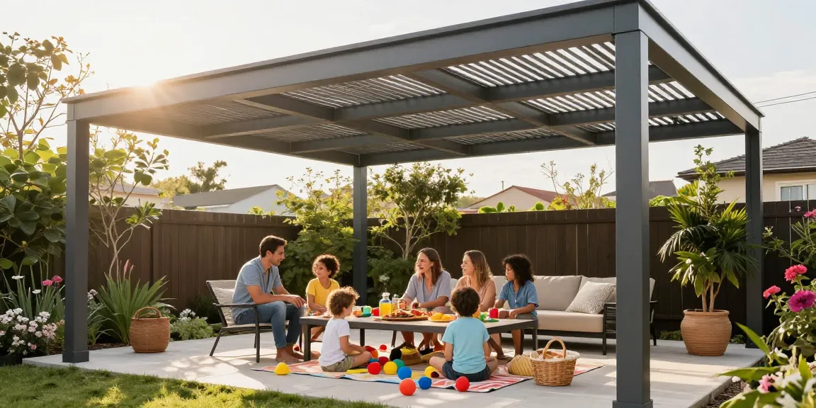 Moderne Terrassenüberdachungen bieten Schutz und eine einladende Atmosphäre für Familienfeiern.