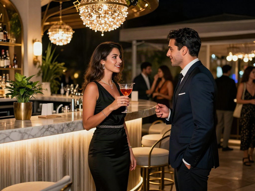 Antalya Merkez Escort enjoying a night out in a luxurious bar setting with vibrant ambiance.